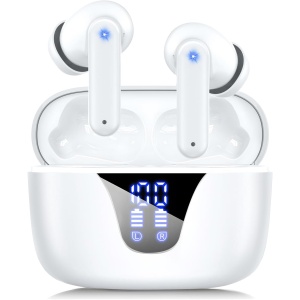 ZIUTY Wireless Earbuds, Bluetooth 5.3 Headphones with 4 ENC Mic Clear Call, 50H Playtime LED Display Wireless Earphones IPX7 Waterproof in-Ear Earbuds with Earhooks for Sports-Blue