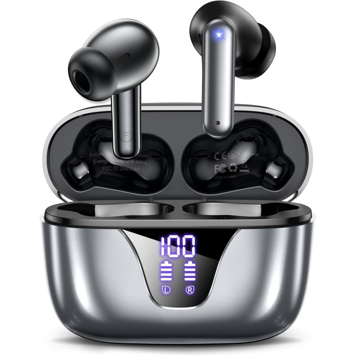 ZIUTY Wireless Earbuds, Bluetooth 5.3 Headphones with 4 ENC Mic, 50H Playtime, LED Display, Wireless Earphones IPX7 Waterproof, in-Ear Earbuds with Earhooks for Sports/Running/Workout-Black
